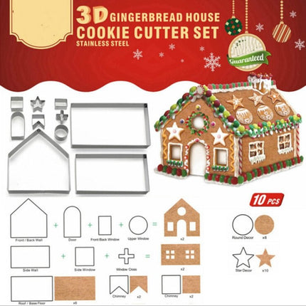 10 in 1 3D Stainless Steel Biscuit Mold Christmas Gingerbread House Baking Tools - DealBuddy