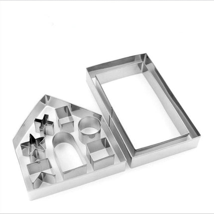 10 in 1 3D Stainless Steel Biscuit Mold Christmas Gingerbread House Baking Tools - DealBuddy