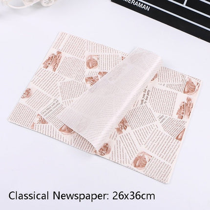 100 Sheets / Pack Cake Greaseproof Paper Baking Packaging Plate Paper Hamburger Paper, Colour: Classical Newspaper - DealBuddy