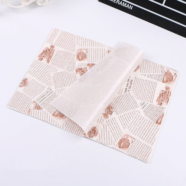 100 Sheets / Pack Cake Greaseproof Paper Baking Packaging Plate Paper Hamburger Paper, Colour: Classical Newspaper - DealBuddy