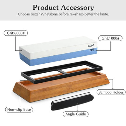 1000/6000 Red White Whetstone Double - sided Bamboo Base Set - DealBuddy