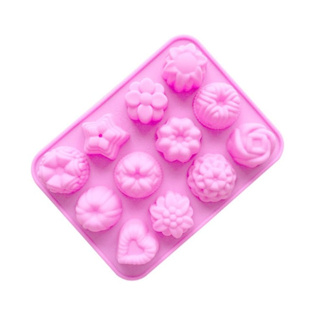 12 Grids Different Flower Grass Shape Silicon Model Kitchen Baking Cake Model DIY Handmade Soap Mould - DealBuddy