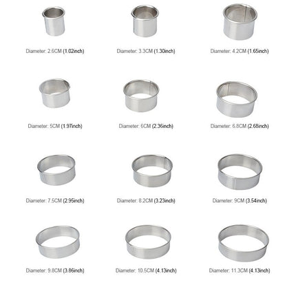 12 PCS / Set Stainless Steel Round Shape Cutting Mould Mousse Cake Doughnut Baking Tools - DealBuddy