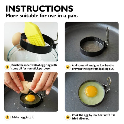 2 - Pack Egg Ring Iron Spray Non - Stick Round Omelette Model Omelette Mold with Brush - DealBuddy