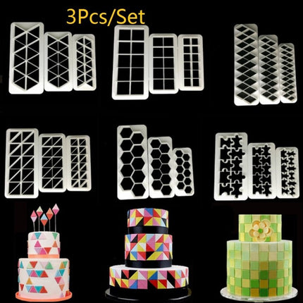 2 PCS Chocolate Cake Geometric Puzzle Embossed Strip Foundation Shape Graphic Biscuit Mold Stamping Tool - DealBuddy