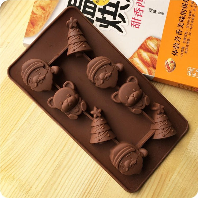 2 PCS Christmas Tree Santa Claus Chocolate Dessert Pastry Kitchen Baking Silicone Ice Lattice Mold - DealBuddy