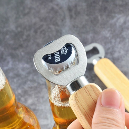 2 PCS Stainless Steel Beer Bottle Opener with Rubber Wood Handle Creative Gift Soda Bottle Driver - DealBuddy