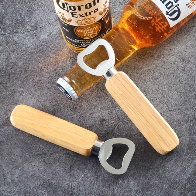 2 PCS Stainless Steel Beer Bottle Opener with Rubber Wood Handle Creative Gift Soda Bottle Driver - DealBuddy
