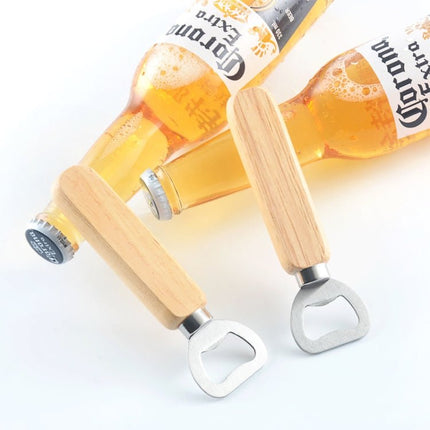 2 PCS Stainless Steel Beer Bottle Opener with Rubber Wood Handle Creative Gift Soda Bottle Driver - DealBuddy