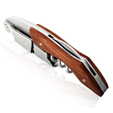 2 PCS Wood Handle Professional Multifunction Double Steel Head Portable Screw Corkscrew Wine Bottle Opener - DealBuddy