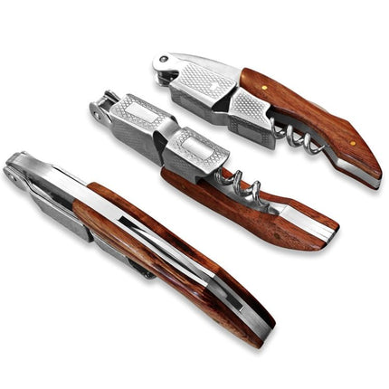 2 PCS Wood Handle Professional Multifunction Double Steel Head Portable Screw Corkscrew Wine Bottle Opener - DealBuddy