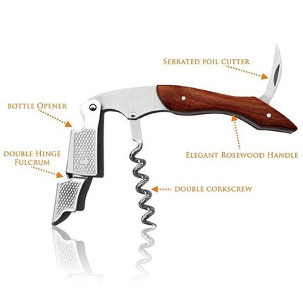 2 PCS Wood Handle Professional Multifunction Double Steel Head Portable Screw Corkscrew Wine Bottle Opener - DealBuddy