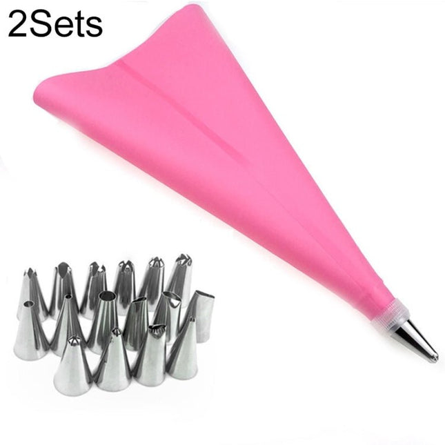 2 Sets Reusable Silicone Pastry Bag Cake Decorating Tools with 16 Nozzles Tips - DealBuddy
