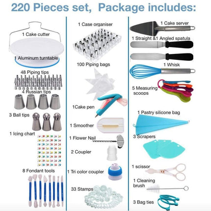 220 in 1 Cake Turntable Decorating Nozzle Set Baking Tool Fondant Mold Set - DealBuddy