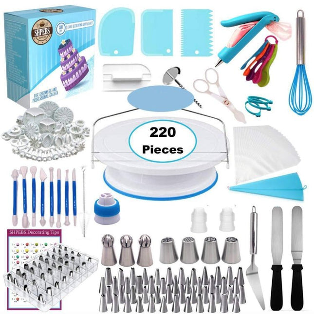 220 in 1 Cake Turntable Decorating Nozzle Set Baking Tool Fondant Mold Set - DealBuddy