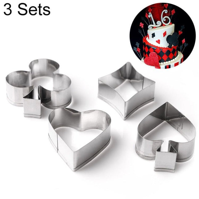3 Sets Stainless Steel Poker Cookie Mold Playing Cards Cake Fondant Mold Spade Heart Biscuit Cutter - DealBuddy