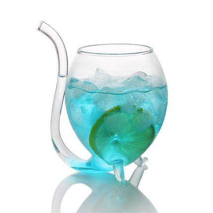 300ML Creative Glass Mug Milk Cup with straw Cold Drink Cup Juice Mug Wine Glass - DealBuddy