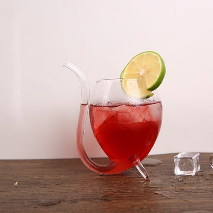 300ML Creative Glass Mug Milk Cup with straw Cold Drink Cup Juice Mug Wine Glass - DealBuddy