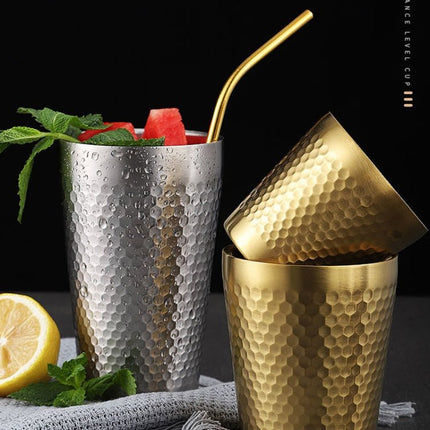 304 Stainless Steel Hammer Mug Thickened Double - Layer Restaurant Tea Cups - DealBuddy