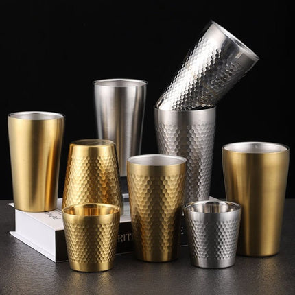 304 Stainless Steel Hammer Mug Thickened Double - Layer Restaurant Tea Cups - DealBuddy