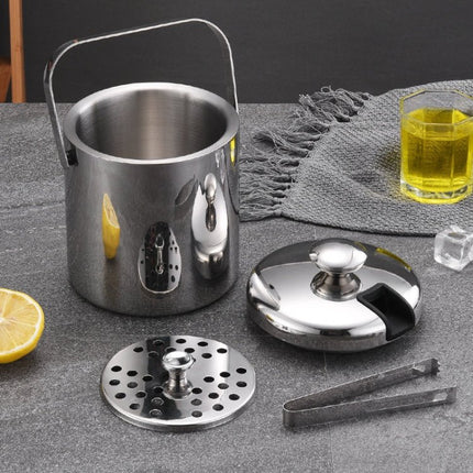 304 Stainless Steel Ice Bucket Double - Layer Hollow Bar Beer Wine Barrel With Ice Clip, Capacity: 1.3L - DealBuddy