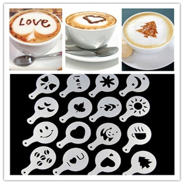 32 PCS Coffee Stencil Filter Coffee Maker Cappuccino Mold Templates Strew Flowers Pad Spray Art Baking Tools - DealBuddy