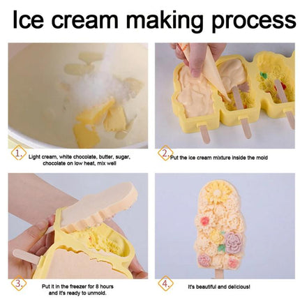 4 Grids Flower Ice Cream Silicone Mold Home Use Food - Grade Ice Pop Mold - DealBuddy