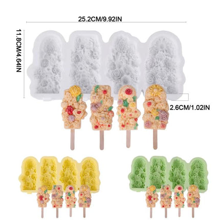 4 Grids Flower Ice Cream Silicone Mold Home Use Food - Grade Ice Pop Mold - DealBuddy