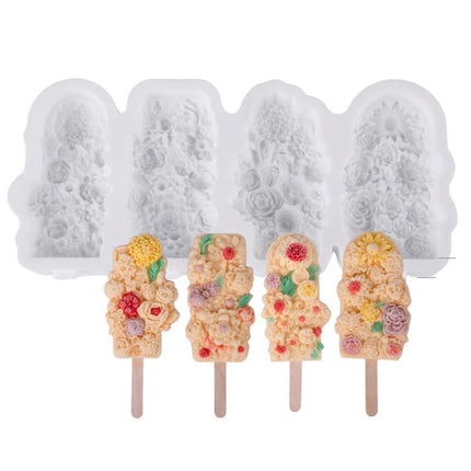 4 Grids Flower Ice Cream Silicone Mold Home Use Food - Grade Ice Pop Mold - DealBuddy