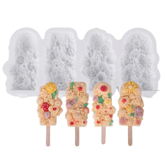 4 Grids Flower Ice Cream Silicone Mold Home Use Food - Grade Ice Pop Mold - DealBuddy