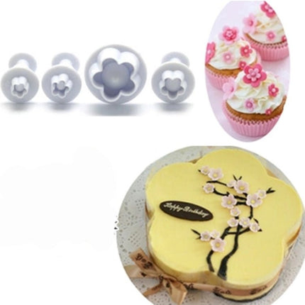 4pcs / Set Plum Fondant Cake Spring Print Stamper Baking Biscuit Mould - DealBuddy