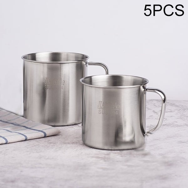 5 PCS Extra Thick 304 Stainless Steel Cup Children's Mouth Cup with Handle Cover Household adult Drinking Water Cup - DealBuddy