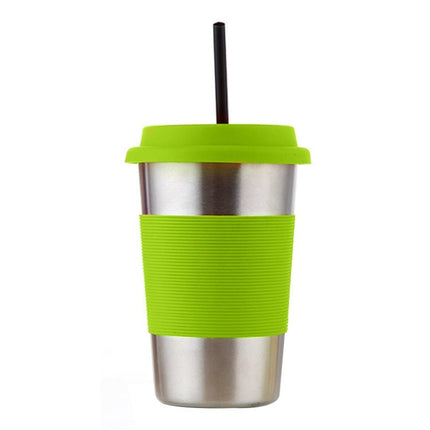 500ml Single Wall Electropolished Stainless Steel Curling Edge Beverage Cup With Rubber Circle Band And Cap - DealBuddy