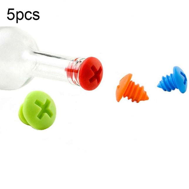 5pcs Screw Shape Red Wine Preservation Silicone Bottle Stopper Random Colour Delivery - DealBuddy