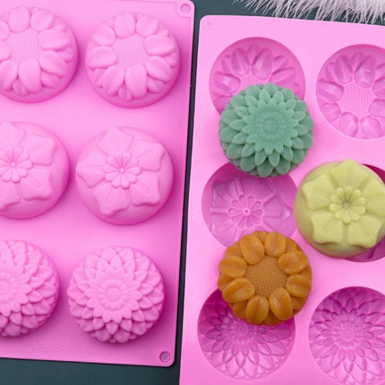 6 Grids 3 Groups Flower Shape Silicone Cake Mold Baking DIY Handmade Soap Model Sunflower Moon Cake Mold - DealBuddy