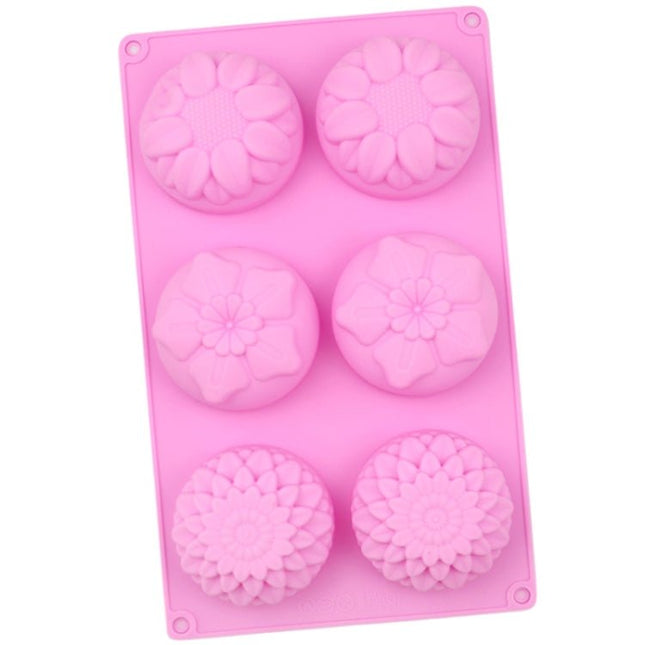 6 Grids 3 Groups Flower Shape Silicone Cake Mold Baking DIY Handmade Soap Model Sunflower Moon Cake Mold - DealBuddy