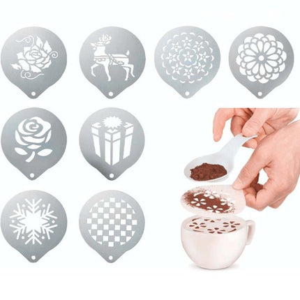 6 PCS Stainless Steel Garland Mold Fancy Coffee Printing Model Coffee Milk Foam Spray Pattern Template Random Style Delivery - DealBuddy