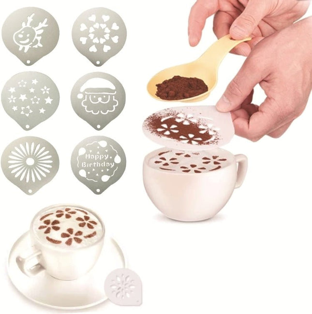 6 PCS Stainless Steel Garland Mold Fancy Coffee Printing Model Coffee Milk Foam Spray Pattern Template Random Style Delivery - DealBuddy