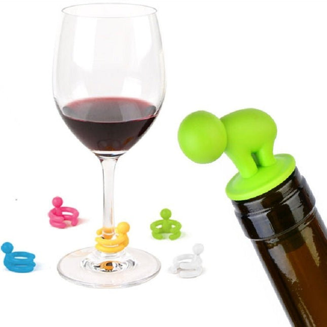 7 PCS Cartoon Silicone Sealed Spiral Red Wine Stopper + Cup Feet Set, Random Color Delivery - DealBuddy