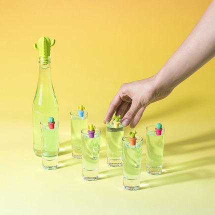 7 PCS Creative Cactus Silicone Wine Bottle Stopper + Wine Glass Marker Set - DealBuddy