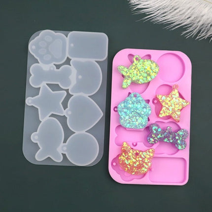 8 Grids Cats Paw Pentagram Love Fish Molds Silicone Drip Mould - DealBuddy