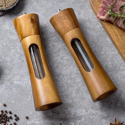 8 inch Acrylic Pepper Grinder Pagoda - shaped Wooden Kitchen Pepper Mill - DealBuddy