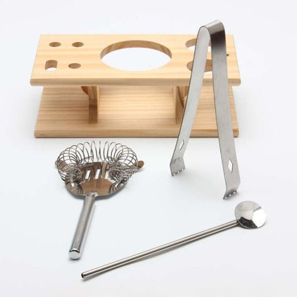 9 in 1 Stainless Steel Cocktail Shaker Tools Set with Wooden Mount, Capacity: 350ml - DealBuddy