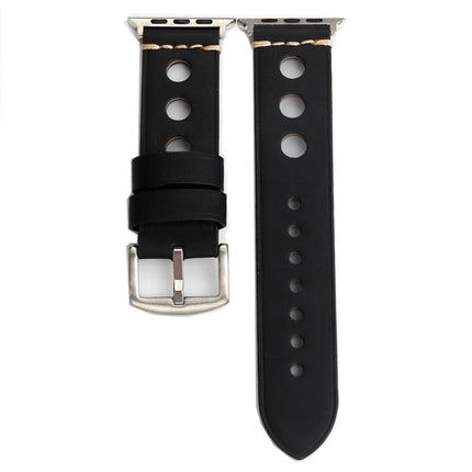 For Apple Watch Series 10 42mm / 9&8&7 41mm / SE 3&SE 2&6&SE&5&4 40mm / 3&2&1 38mm Retro Hole Genuine Leather Wrist Watch Band - DealBuddy
