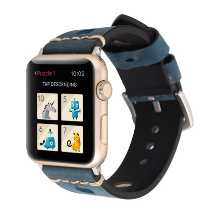 For Apple Watch Series 10 42mm / 9&8&7 41mm / SE 3&SE 2&6&SE&5&4 40mm / 3&2&1 38mm Retro Hole Genuine Leather Wrist Watch Band, For 38mm