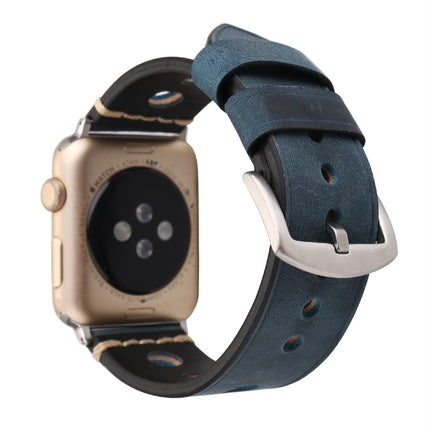 For Apple Watch Series 10 42mm / 9&8&7 41mm / SE 3&SE 2&6&SE&5&4 40mm / 3&2&1 38mm Retro Hole Genuine Leather Wrist Watch Band, For 38mm