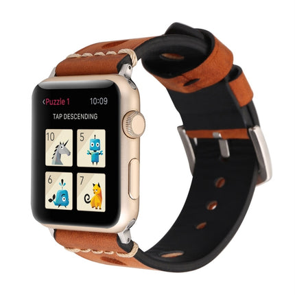 For Apple Watch Series 10 42mm / 9&8&7 41mm / SE 3&SE 2&6&SE&5&4 40mm / 3&2&1 38mm Retro Hole Genuine Leather Wrist Watch Band, For 38mm - DealBuddy