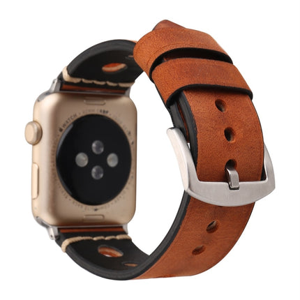 For Apple Watch Series 10 42mm / 9&8&7 41mm / SE 3&SE 2&6&SE&5&4 40mm / 3&2&1 38mm Retro Hole Genuine Leather Wrist Watch Band, For 38mm - DealBuddy