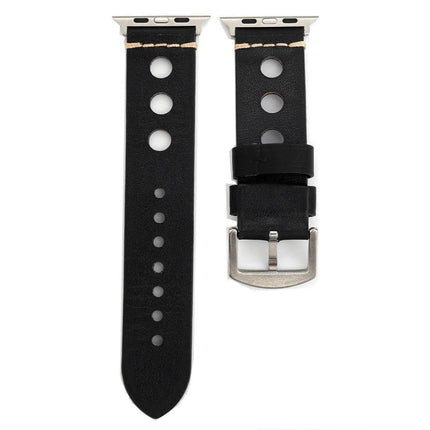 For Apple Watch Series 7 45mm / 6 & SE & 5 & 4 44mm / 42mm 3 & 2 & 1 Retro Hole Genuine Leather Wrist Watch Band - DealBuddy