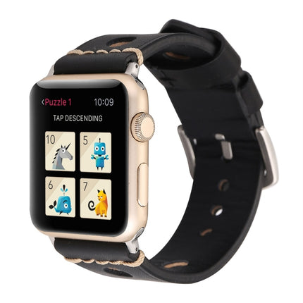 For Apple Watch Series 7 45mm / 6 & SE & 5 & 4 44mm / 42mm 3 & 2 & 1 Retro Hole Genuine Leather Wrist Watch Band - DealBuddy